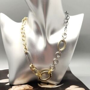 Vintage Signed RJ Graziano Multicolor Papeperclip Chain Link Crystal Neclace